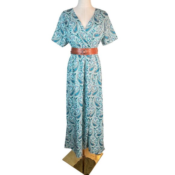 2/$50 NEW Bohemian Large Paisley V-Neck Maxi Wrap Dress Belt Large Slit - Picture 15 of 16